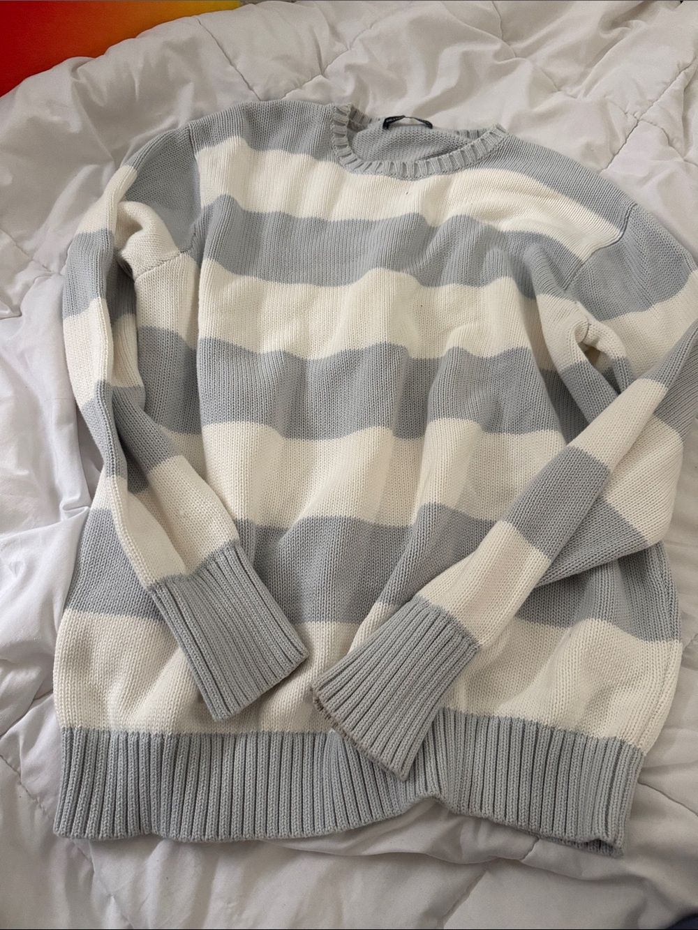 Brandy Melville Gray/Blue and White Striped Knit Sweater